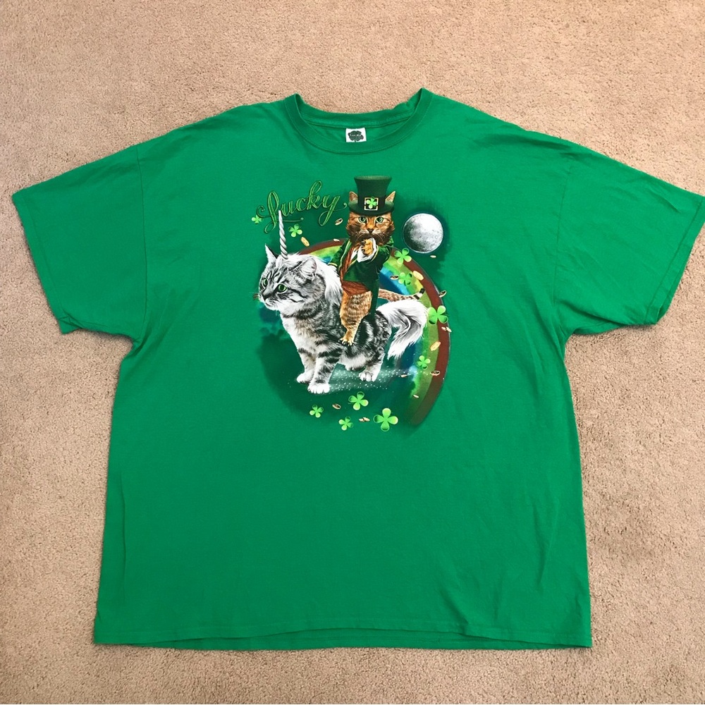 Lucky Cats Graphic T Shirt Adult 3XL Green Saint Patricks Day Leprechaun Unicat